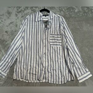 Louise Paris Button Down Top Women’s 2X Stripe Silver Holiday